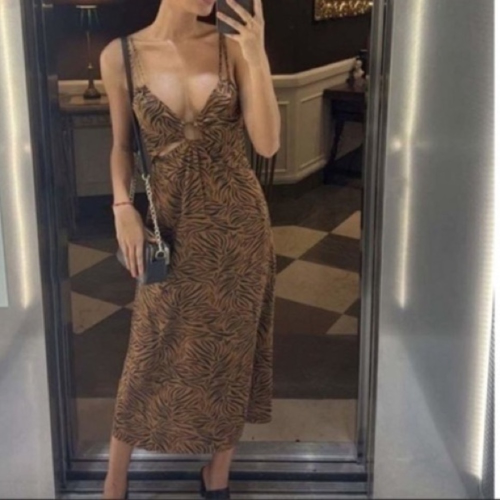 Zara animal print cut out midi dress